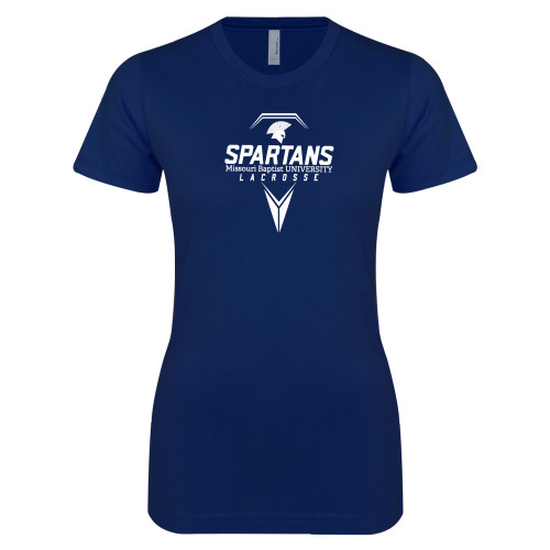  Next Level Womens Navy Boyfriend Tee - Geometric Lacrosse Stick