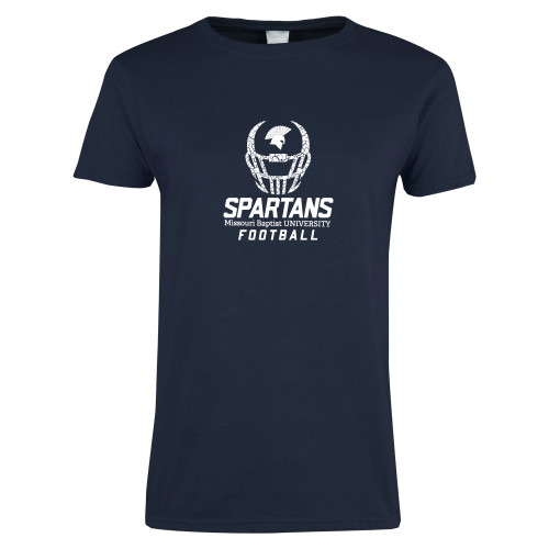 Womens Short Sleeve Navy Tee - Football Cracked Helmet