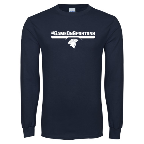  Navy Long Sleeve T-Shirt - #GAMEONSPARTANS