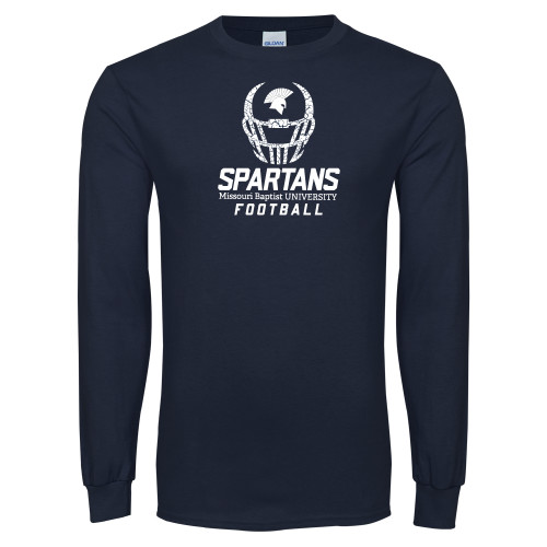  Navy Long Sleeve T-Shirt - Football Cracked Helmet