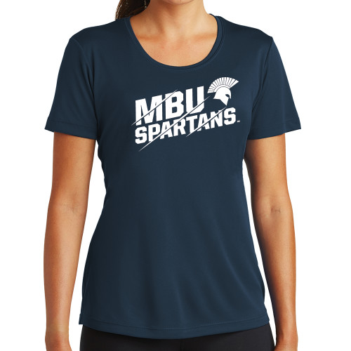  Womens Navy Performance Tee - MBU Spartans Slashes