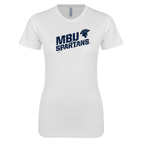  Next Level Womens White Boyfriend Tee - MBU Spartans Slashes