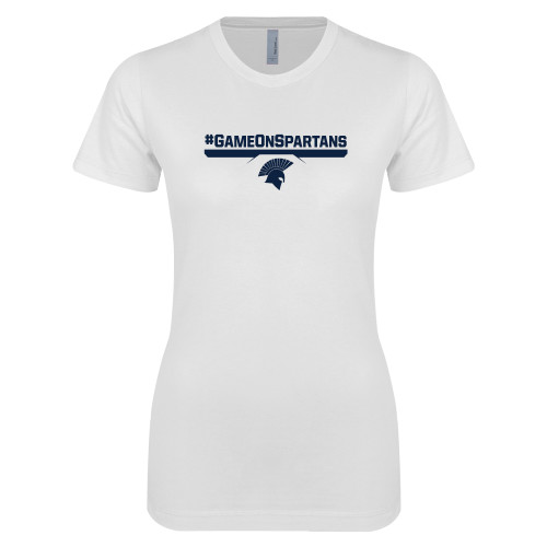  Next Level Womens White Boyfriend Tee - #GAMEONSPARTANS