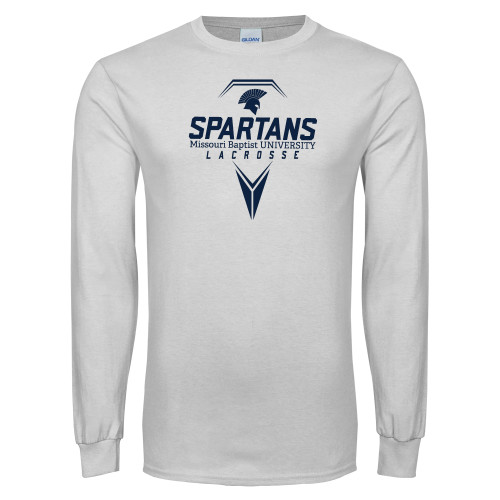  White Long Sleeve T Shirt - Geometric Lacrosse Stick