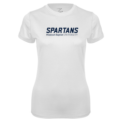  Womens White Performance Tee - Wordmark