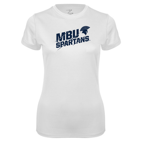  Womens White Performance Tee - MBU Spartans Slashes