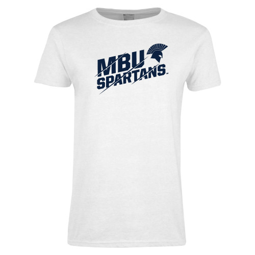  Womens White Short Sleeve Tee - MBU Spartans Slashes