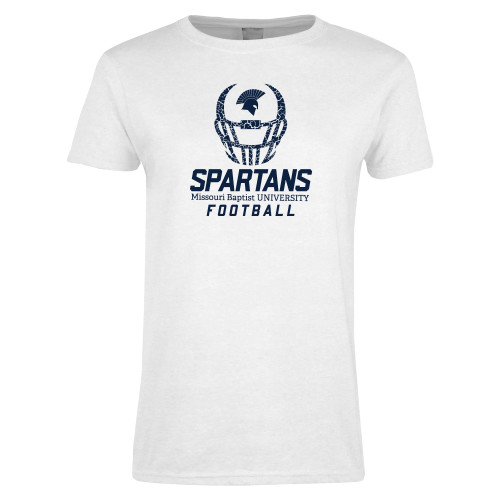  Womens White Short Sleeve Tee - Football Cracked Helmet