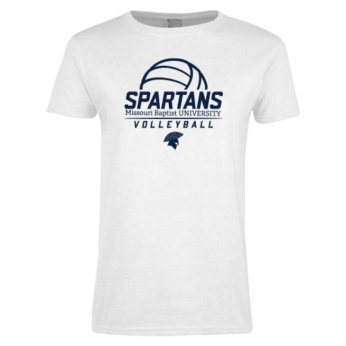  Womens White Short Sleeve Tee - Volleyball Stacked