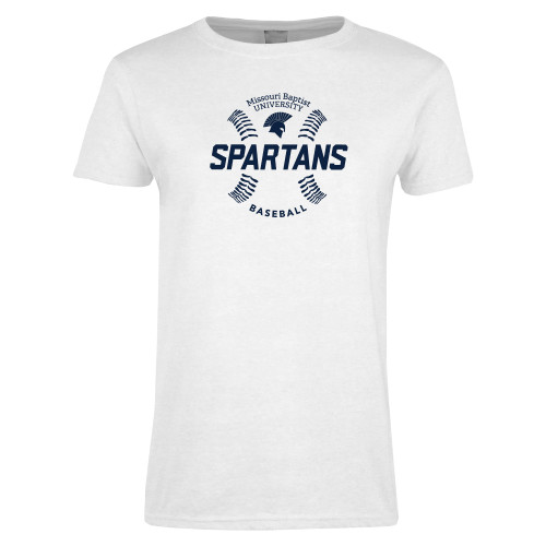  Womens White Short Sleeve Tee - Baseball Seams