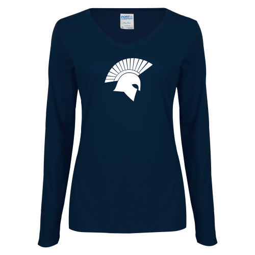 Womens Navy Long Sleeve V Neck Tee - Spartan Icon