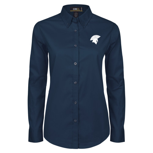  Womens Navy Twill Button Down Long Sleeve  - Spartan Icon