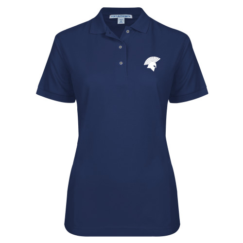  Womens Silk Touch Navy Pique Polo - Spartan Icon