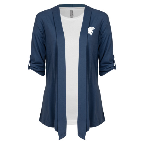  Womens Navy Drape Front Cardigan Sweater  - Spartan Icon