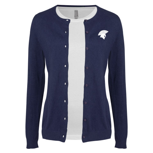  Womens Navy Cardigan Sweater - Spartan Icon