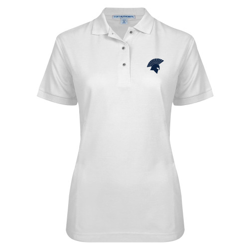  Womens Silk Touch White Pique Polo - Spartan Icon