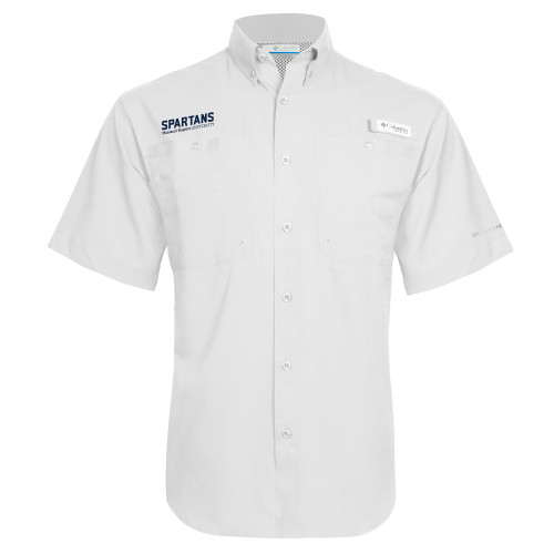  Columbia White Tamiami Performance Short Sleeve Shirt - Wordmark