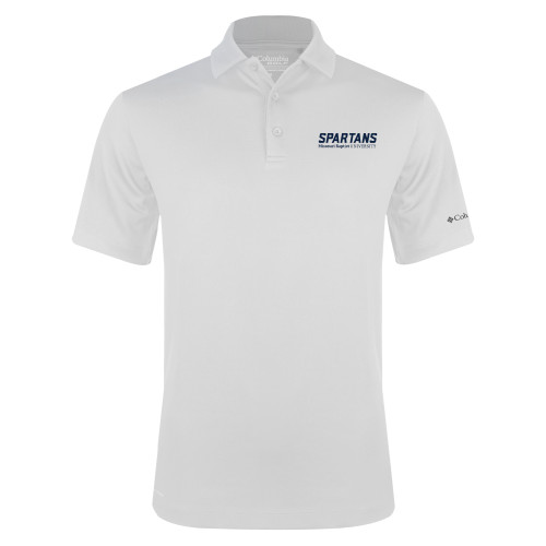  Columbia White Omni Wick Drive Polo - Wordmark