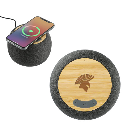  Garm Fabric & Bamboo Speaker with Wireless Charging - Spartan Icon Engraved