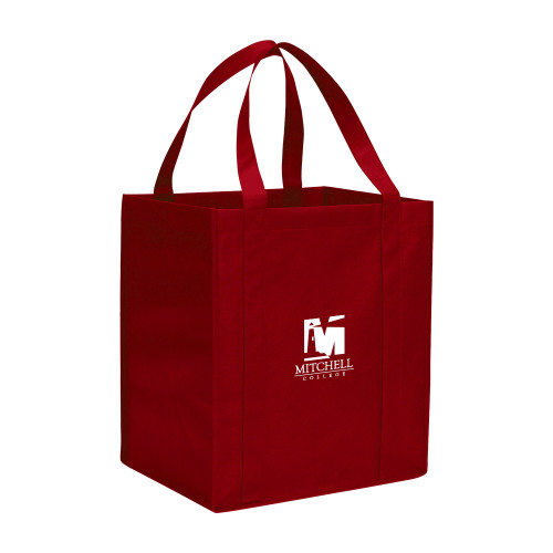  Non Woven Red Grocery Tote - Mitchell College Vertical Logo