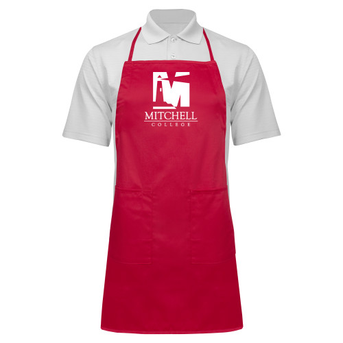  Full Length Red Apron - Mitchell College Vertical Logo