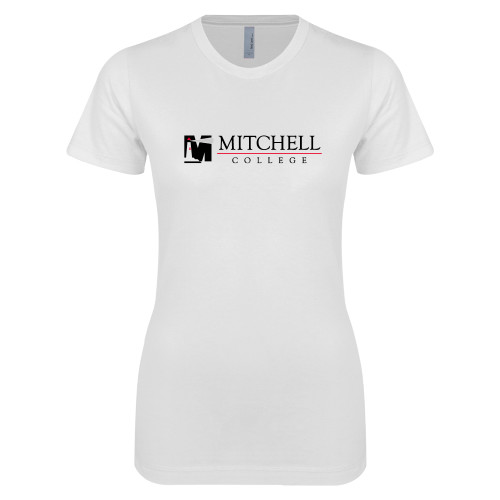  Next Level Womens White Boyfriend Tee - Mitchell College Horizontal Logo
