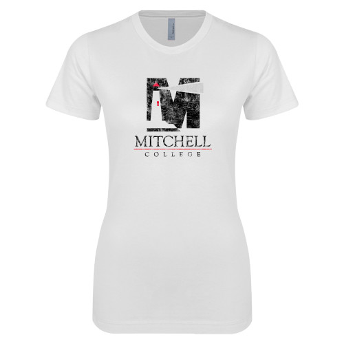  Next Level Womens White Boyfriend Tee - Mitchell College Vertical Distressed