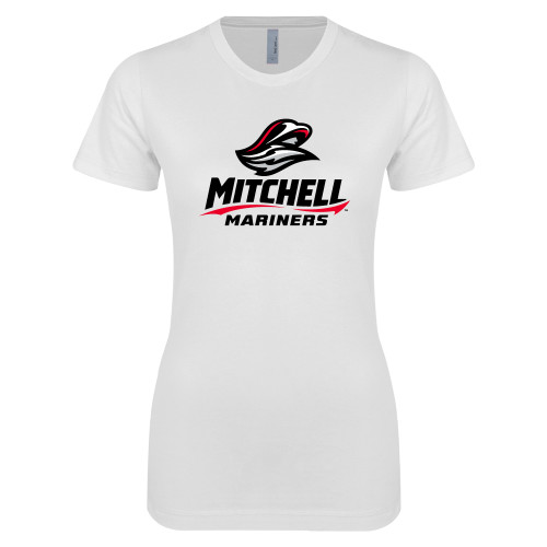  Next Level Womens White Boyfriend Tee - Mitchell Mariners Stacked