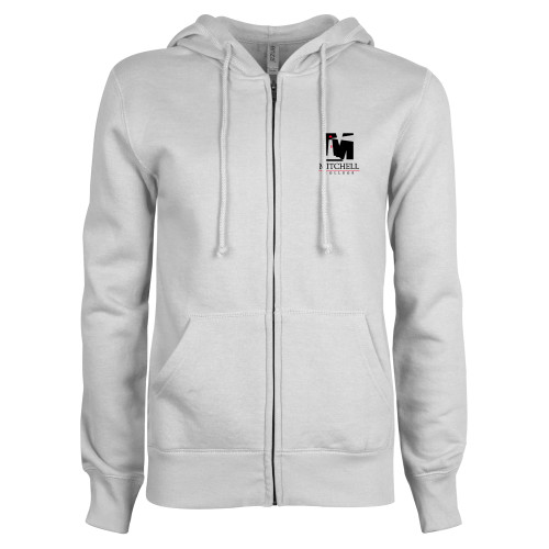  ENZA Womens White Fleece Full Zip Hoodie - Mitchell College Vertical Logo