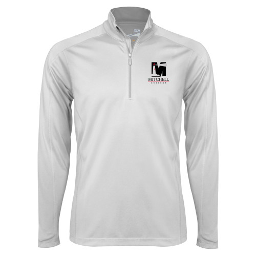  Syntrel White Interlock 1/4 Zip - Mitchell College Vertical Logo