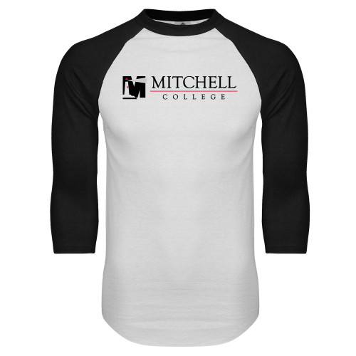  White/Black Raglan Baseball T Shirt - Mitchell College Horizontal Logo