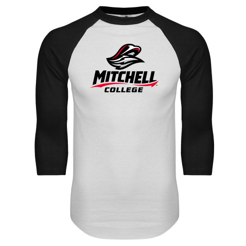  White/Black Raglan Baseball T Shirt - Primary Athletics Mark