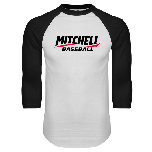  White/Black Raglan Baseball T Shirt - Baseball Wordmark