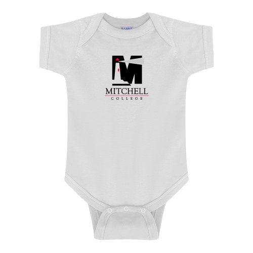  White Infant Onesie - Mitchell College Vertical Logo