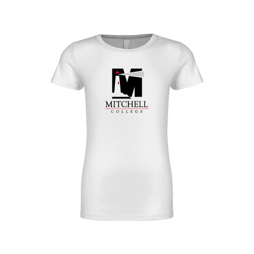  Next Level Girls White Fashion Fit T Shirt - Mitchell College Vertical Logo