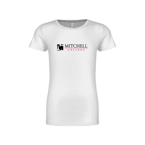  Next Level Girls White Fashion Fit T Shirt - Mitchell College Horizontal Logo