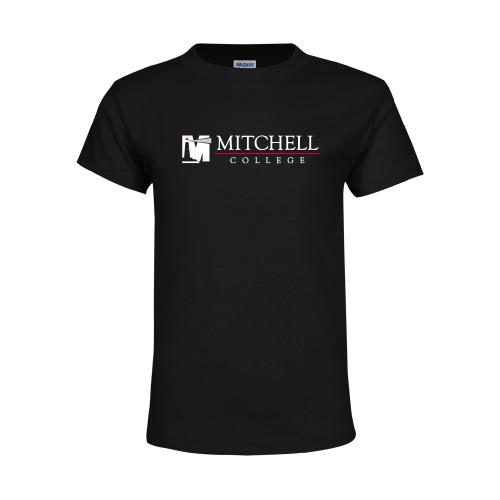  Youth Black T Shirt - Mitchell College Horizontal Logo