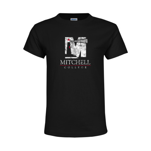  Youth Black T Shirt - Mitchell College Vertical Distressed