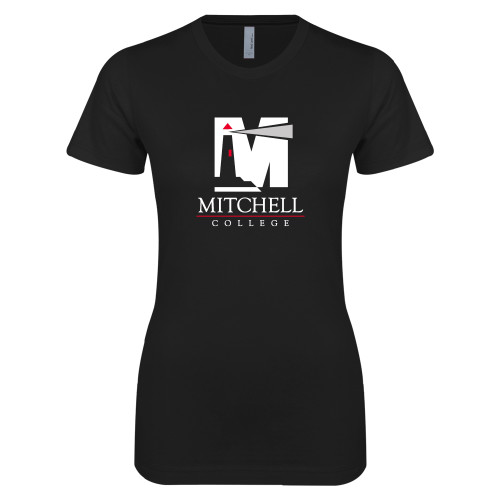  Next Level Womens Black Boyfriend Tee - Mitchell College Vertical Logo