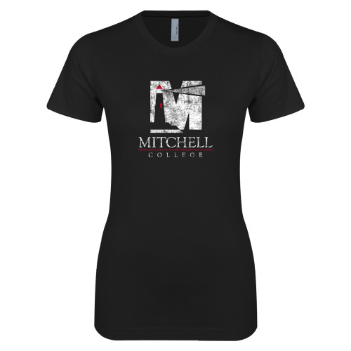  Next Level Womens Black Boyfriend Tee - Mitchell College Vertical Distressed