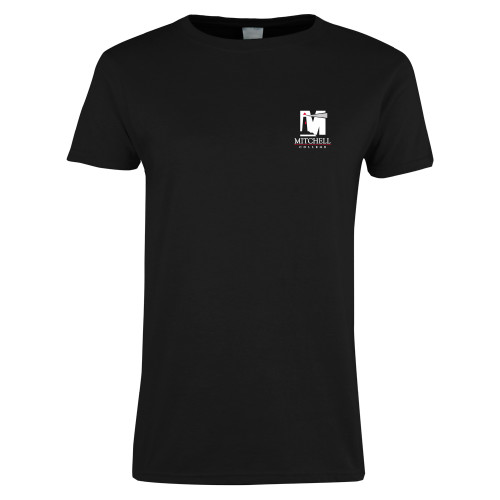  Womens Black Short Sleeve Tee - Mitchell College Vertical Logo