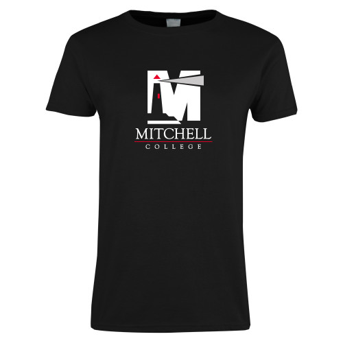  Womens Black Short Sleeve Tee - Mitchell College Vertical Logo