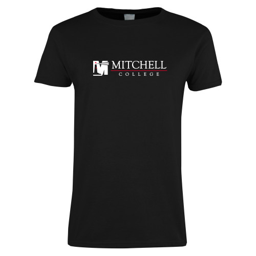  Womens Black Short Sleeve Tee - Mitchell College Horizontal Logo