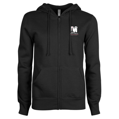 ENZA Womens Black Fleece Full Zip Hoodie - Mitchell College Vertical Logo