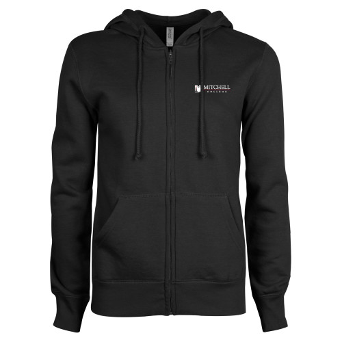  ENZA Womens Black Fleece Full Zip Hoodie - Mitchell College Horizontal Logo