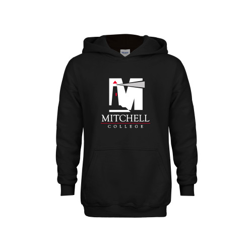  Youth Black Fleece Hoodie - Mitchell College Vertical Logo
