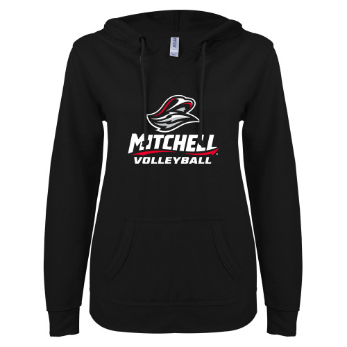 ENZA Womens Black V Notch Raw Edge Fleece Hoodie - Volleyball