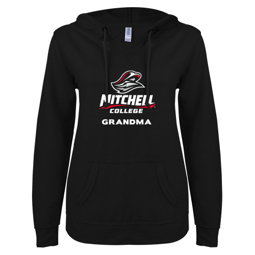  ENZA Womens Black V Notch Raw Edge Fleece Hoodie - Grandma
