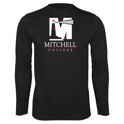  Black Performance Long Sleeve Shirt - Mitchell College Vertical Logo