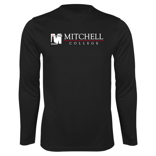  Black Performance Long Sleeve Shirt - Mitchell College Horizontal Logo